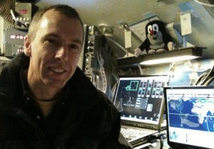 Andrew Feustel with the Little Mole on board the NASA shuttle simulator at Houston